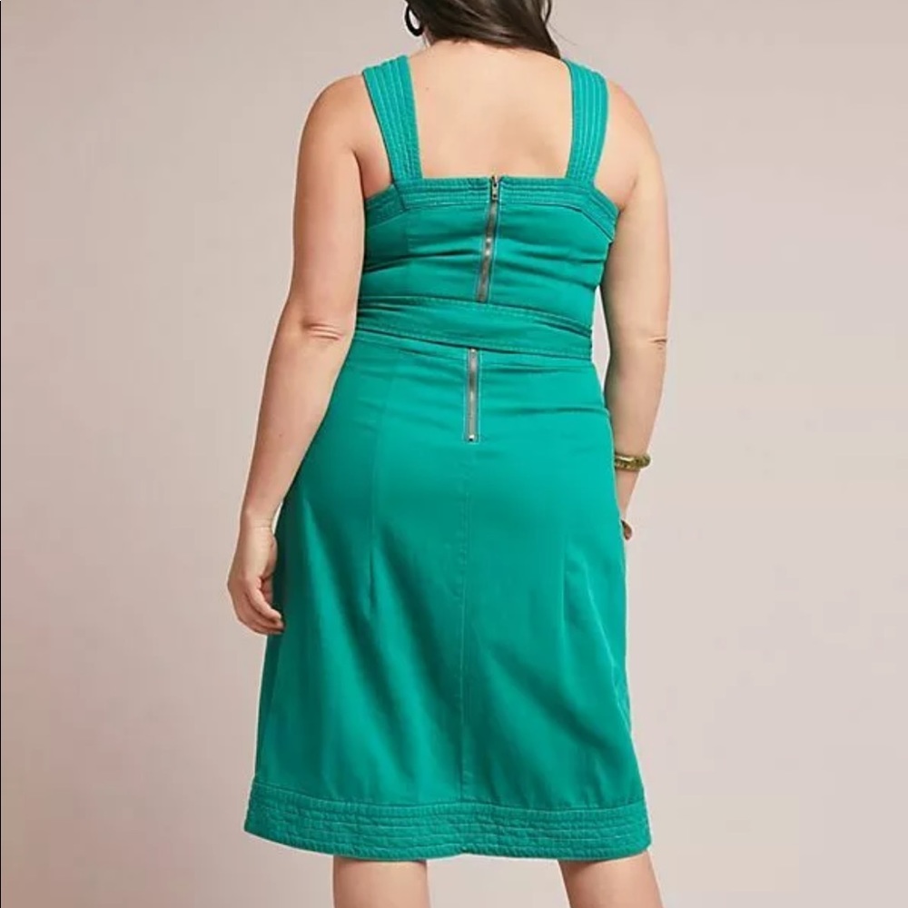 Anthropologie Green Tie-Waist Button-Front Midi Dress - Picture 4 of 6